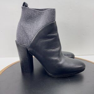 Vince Boots7.5 M Black Gray Emerson Contrast Bootie Wool‎ Leather Stacked Heel